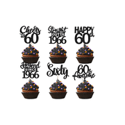 60th Birthday Cupcake Toppers, Black Glitter, 12 Pack, Cheers to 60, Straight Outta 1966, Legend Since 1966, Party Decorations