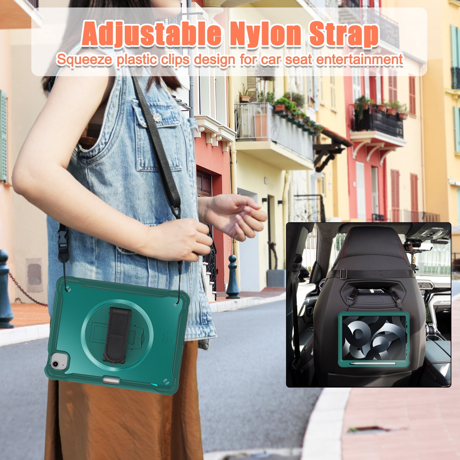 Allytech Rugged Case for Apple iPad Pro 11 2022/2021/2020/2018, iPad Air 4 5 Case, iPad Air 11" Case 2024, 360 Rotating Stand Clear Back Cover Shockproof Shoulder Strap with Pencil Holder, Darkgreen