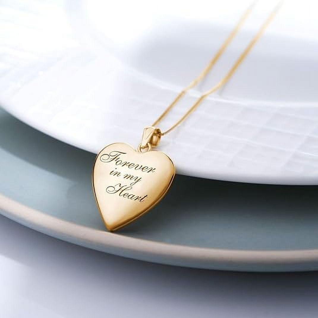 PicturesOnGold Forever In My Heart Locket Necklace for Women That Hold Pictures & Engraving in Personalized Jewelry Gifts for Men & Women Yellow Gold (Locket + 2 Photo + Engraving)
