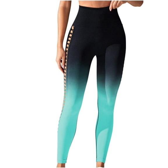 Sevevn Women's Gradient High Waist Side Mesh Yoga Leggings Fitness Hip Tight Sports Yoga Pants