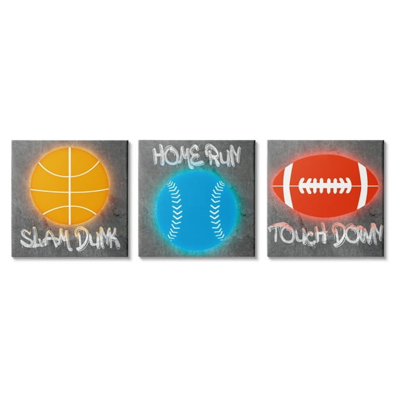 Stupell Industries Sports Graffiti Phrases Sports Painting Gallery Wrapped Canvas Art Print Wall Art, 17 x 17, Set of 3