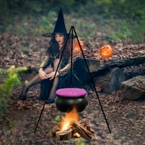 Large Halloween Witches Cauldron Decor for Outdoor, Plastic Pot with Metal Tripod and Timer Lights, Spooky Yard Decoration for Porch Parties Seasonal Fun