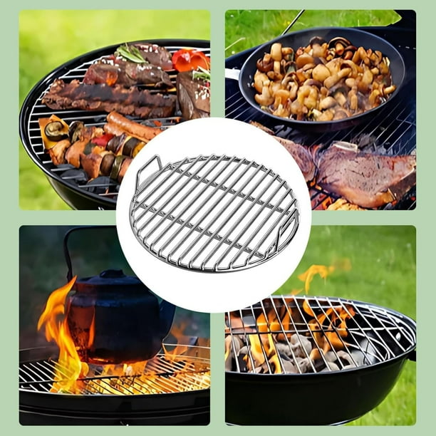 Parrilla de barbacoa de acero inoxidable — rejilla redonda para la parrilla, calefacción uniforme, pulido en espejo, fácil de limpiar, varios tamaños (28cm/30cm/33cm/35cm/38cm) — picnic al aire