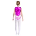 thumbnail image 2 of TSSOE Kids Girls Gymnastics Leotards Bodysuits Metallic Sleeveless Stand Collar Tassels Zipper Back Jumpsuits Purple 14, 2 of 5
