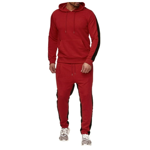 Men's Autumn Winter Patchwork Sweatshirt Top Pants Sets Sports Suit Tracksuit Casual Comfortable Outfit Gym Wear Jogging Suit