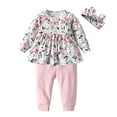 thumbnail image 1 of 3PCS Baby Girl Clothes Ruffle Floral Shirt Tops Pants Headband Outfit Sets (Pink, 18-24 Months), 1 of 1