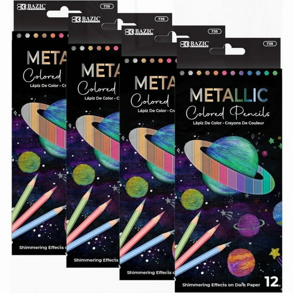 BAZIC Metallic Colored Pencils 12 Shimmering Shades PreSharpened Pencil Set for Drawing Coloring Professional Art Supplies for Artists 12 Pack 4Packs