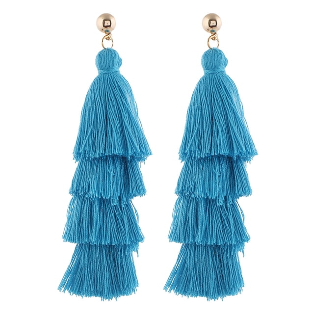 Pendientes de borla Qarigey Candelabro de 4 capas Estilo vintage bohemio Étnico largo Azul