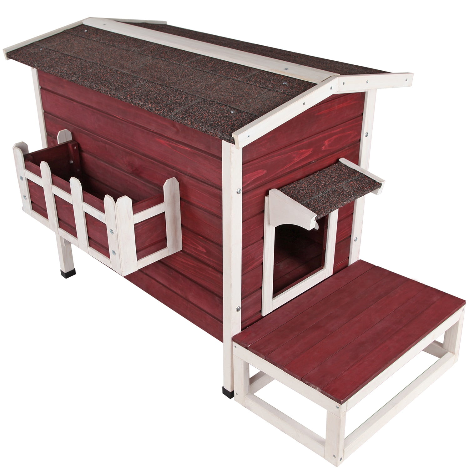Pefilos 41" Feral Cat House, Outdoor Cat Shelter with Escape Door Rainproof Outside Kitty House for 3 Adult, Red Pefilos 41" Feral Cat House, Outdoor Cat Shelter with Escape Door Rainproof Outside Kitty House for 3 Adult, Red