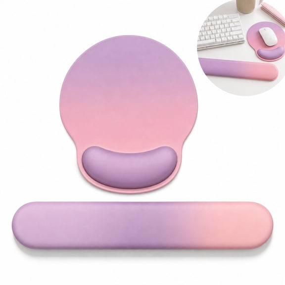 Gradient Pink Purple Mouse Pad with Wrist Rest Set, Ergonomic Keyboard Palm Support for Office Desktop