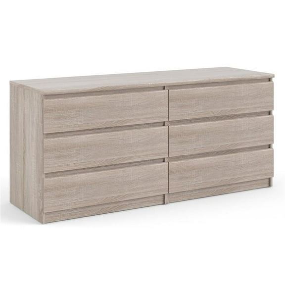 Pemberly Row Modern Contemporary 6 Drawer Wide Double Bedroom Dresser in Truffle