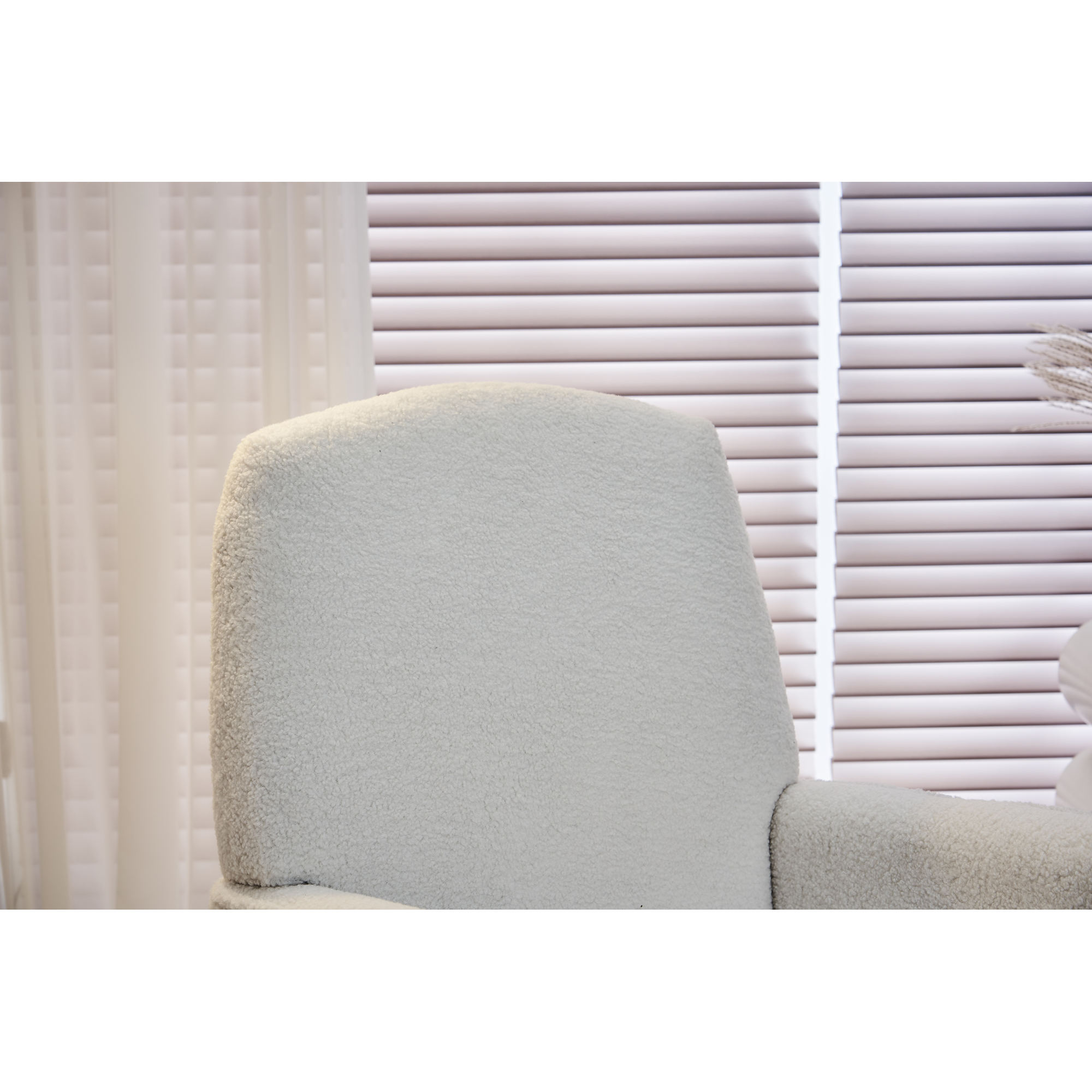 Jopath Nursery Rocking Chair,Teddy Fabric Upholstered Rocking Chair with Adjustable Footrest,Glider Rocker Chair with High Backrest for Living Room,Bedroom,Ivory