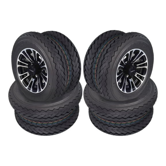Kenda Hole-N-1 20x10-10 Golf Cart Tire & Matte Black Wheel with Keychain 4 Pack