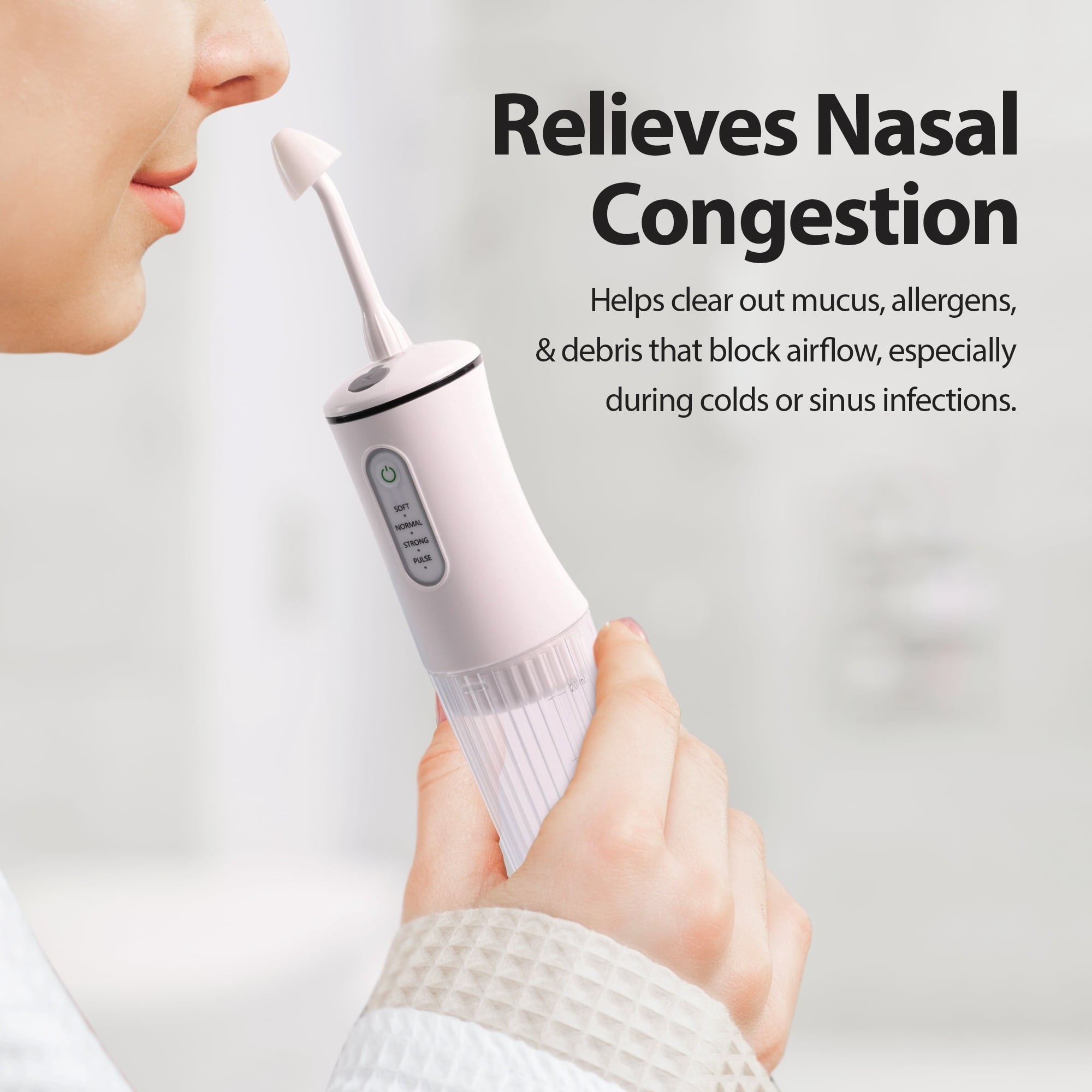 Xtreme Nasal Irrigator Natural Sinus Relief System, Rechargeable 200ml Capacity with 4 Rinse Modes, Includes 30 Saline Packets and 2 Nozzles for Adults