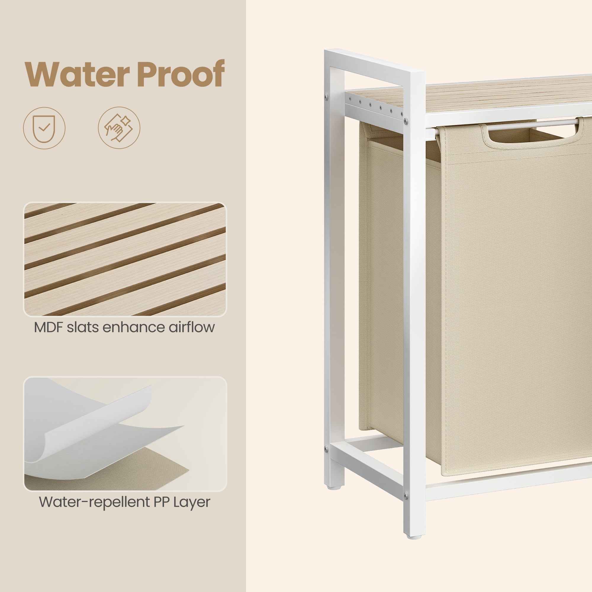 Ledrem Laundry Hamper with 2 Removable Bags, Sorting Basket, Shelf, Cappuccino Beige & Natural Beige