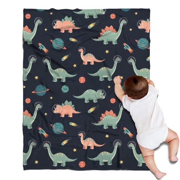 Dark Blue Dinosaurs Space Pattern Blanket,Comfortable Soft Flannel Throw Blanket,All Season,Warm Lightweight Blankets for Sofa Bed Couch Living Room Chair,30"x40"
