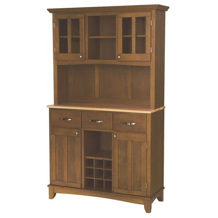 - Home Styles Large Buffet with Two Glass Door Hutch, Cottage Oak with Natural Top