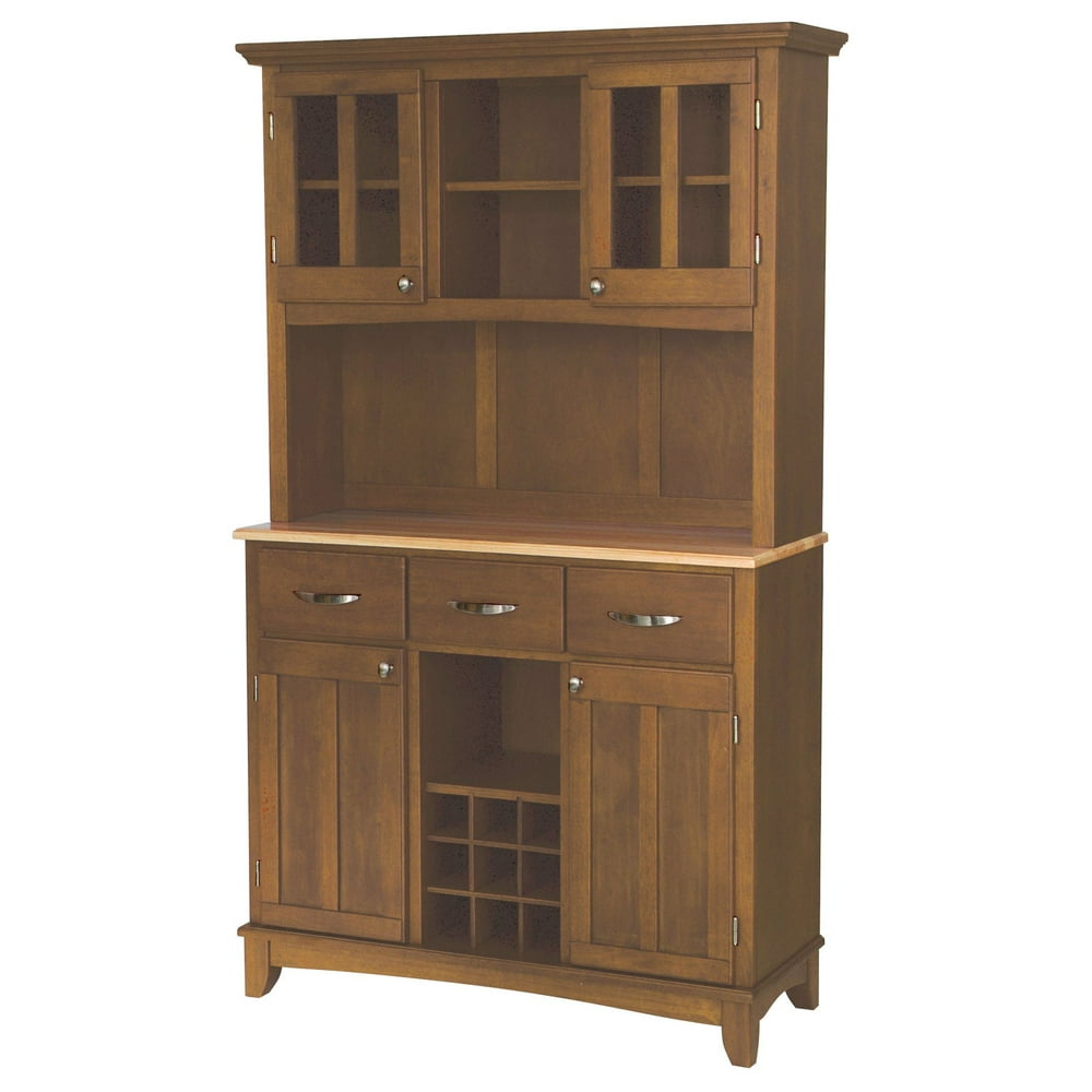 Home Styles Large Buffet with Two Glass Door Hutch, Cottage Oak with
