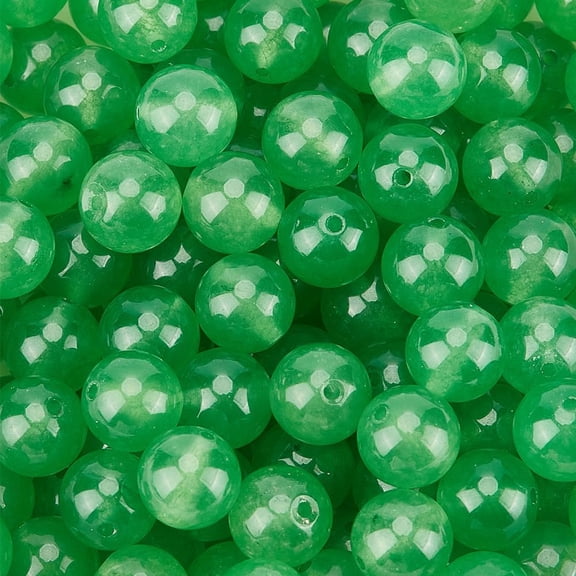 1 Box 8MM 120PCS Lime Green Jade Round Beads with Holes Gemstone Polished Stone Smooth Loose Spacer Bead Bulk for Jewelry Making Earrings Bracelets Necklaces Decor DIY Craft Supply