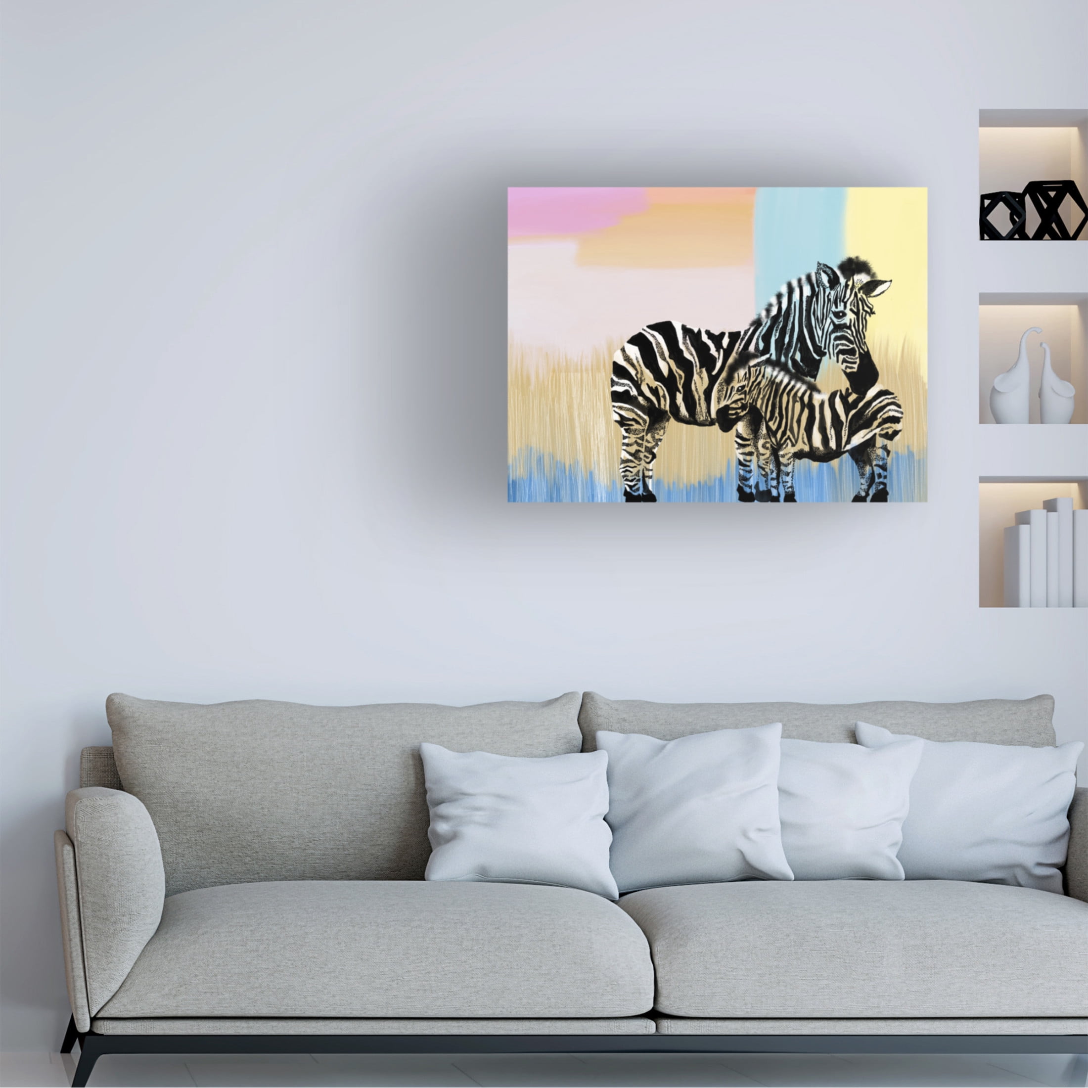 Canvas Wall Art - Meleshnie Govender 'Mama Zebra And Baby' Wall Art for Living Room, Bedroom, or Office Décor by Trademark Fine Art - 24 x 18 Inches