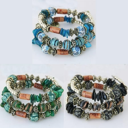 JINLUO 3-6Sets Bohemian Bracelets Stackable Stretch Bracelets Beaded Bracelets for Women, Adjustable Handmade Multilayer Colorful Stone Beads Acrylic Beaded Boho Bracelets Sets