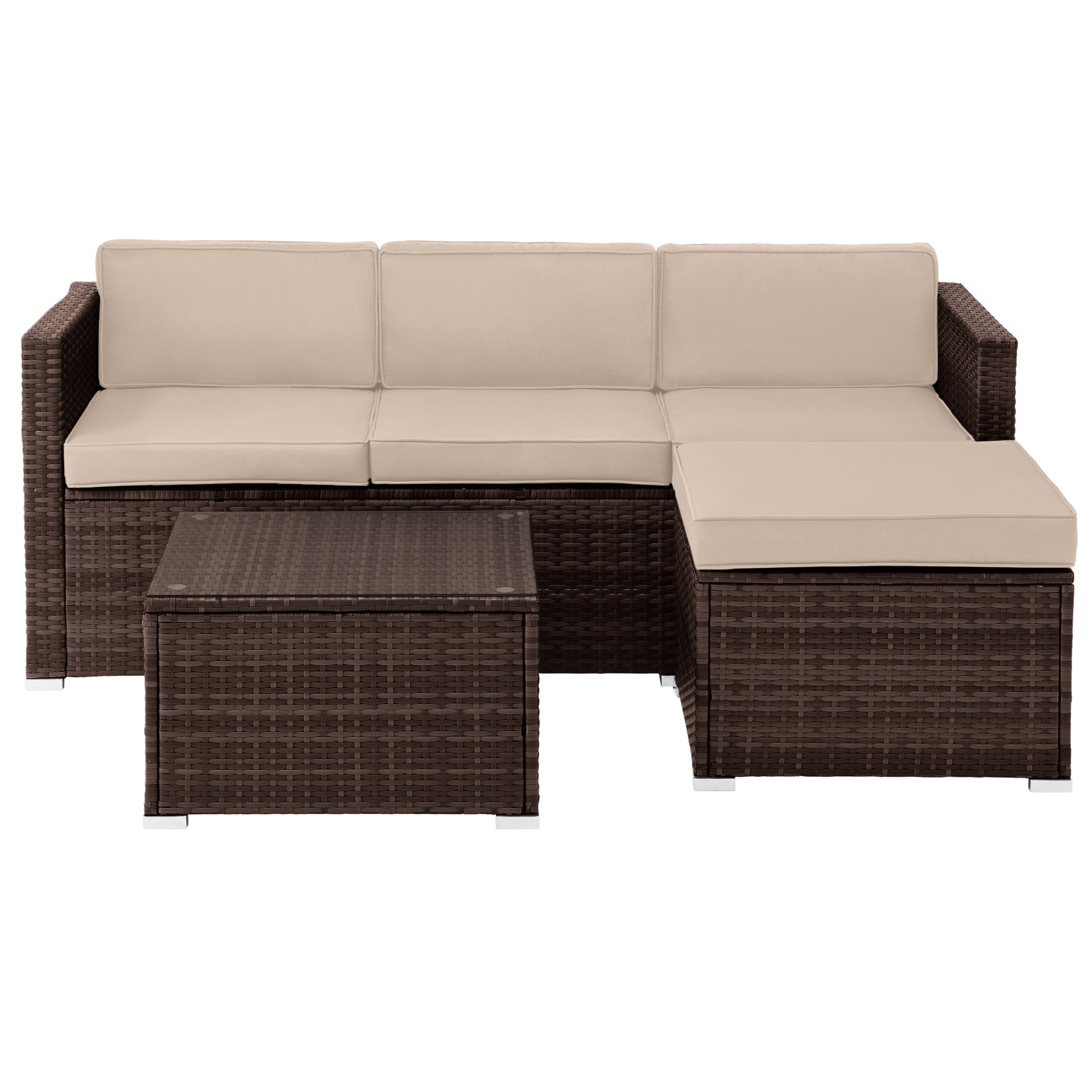 Lavish Home 3PC Synthetic Rattan  Rattan Patio Furniture Set with Sectional and Table for 3 Adults (Brown)