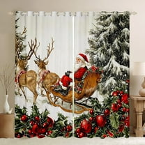 Castle Fairy Children Santa Claus Curtains Pack of 2 (42x84 Each),Festival Xmas Curtains Blackout,Animal Deer Bedroom Curtains,Lightweight Room Decor