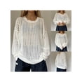 thumbnail image 6 of KelaJuan Women's Hollow Out Knit Sweaters Long Sleeve Round Neck Solid Color Pullover Fall Winter Tops, 6 of 6