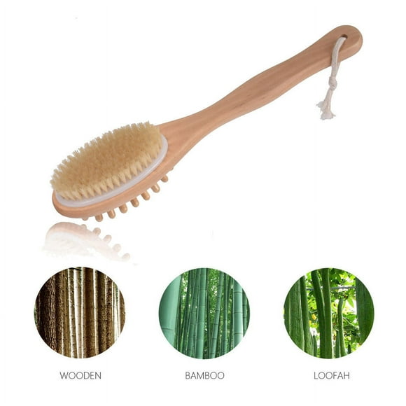 PEZHADA Body Brush for Back Natural Bristles Shower Brush with Long Handle Dry Brushing Body Brush