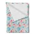 thumbnail image 2 of Aqua and Coral Soft Flannel Fleece Throw Blanket, Vintage Blue Shaded Teapots with Dots and Thriving Romantic English Roses, Cozy Plush for Indoor and Outdoor Use, 70" x 90", Multicolor, by Ambesonne, 2 of 5