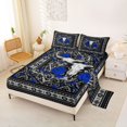 thumbnail image 2 of Erosebridal Hippie Cow Skull Queen Sheet Sets, Bohemian Aztec Mandala Bed Set, Black Gray Blue, 4 Pieces 1 Flat Sheet, 1 Fitted Sheet and 2 Pillowcases, 2 of 5