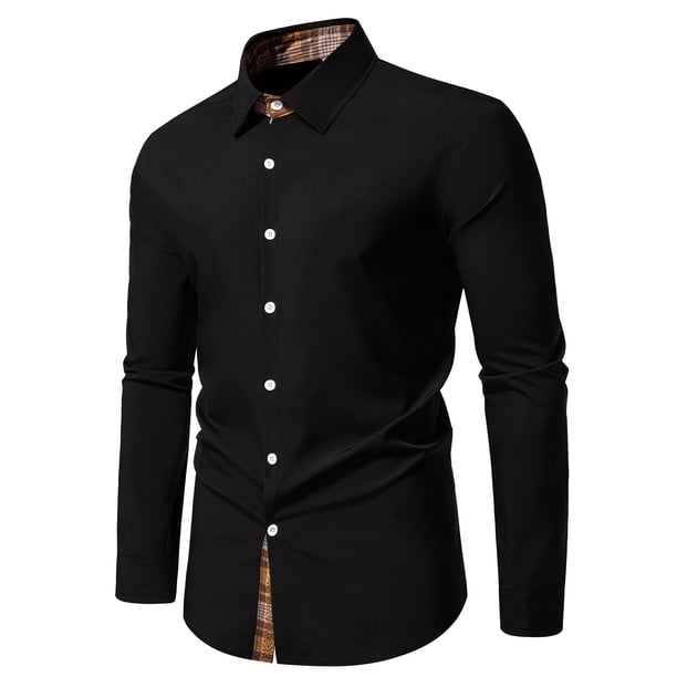 Blusa y camisa de manga larga con cuello vuelto para hombre, informal, con botones y retazos, de poliéster.