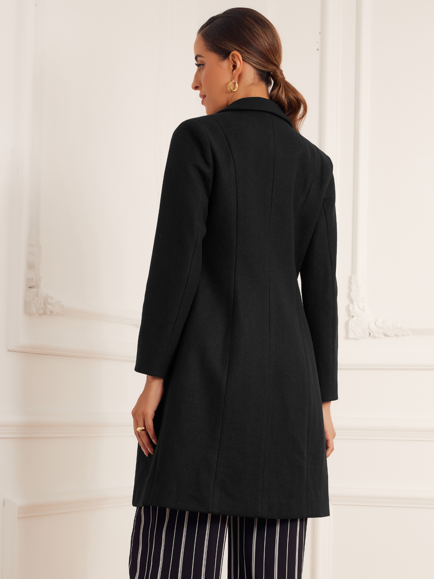 DARING DIVA Women's Notch Lapel Midi Single Breasted Winter Overcoat Black M