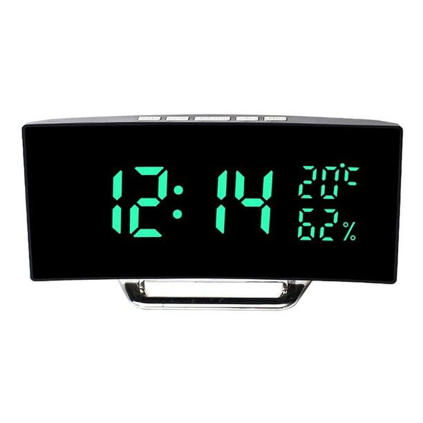 Reloj despertador digital LED con función de repetición de 12/24 horas y luz ajustable de 3 niveles para escritorio. Verde