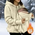 thumbnail image 2 of FAVIPT Womens Maternity Hooded Coats Zip Up 2 in 1 Baby Wearing Jacket Fleece Fuzzy Winter Warm Loose Outerwear with Pockets Beige,M, 2 of 5