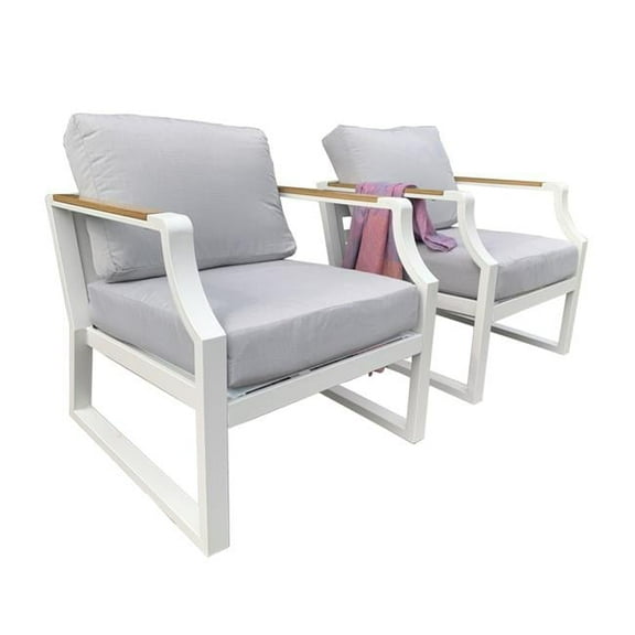 Direct Wicker UBS-2101-SS-White 2 Piece Outdoor Garden White Iron Single Sofas with Grey Cushions