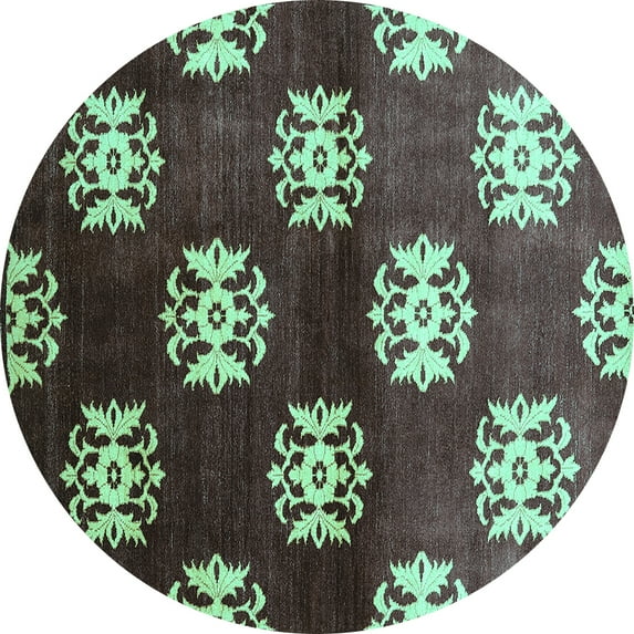 Ahgly Company Indoor Round Oriental Turquoise Blue Industrial Area Rugs, 8' Round