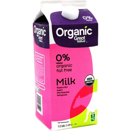Great Value Organic 0% Fat Free Milk, 1/2 Gallon