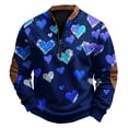 thumbnail image 2 of Men's Casual Hoodie American Heart Print Round Neck Long Sleeve Half Pullover for Valentine's Day Winter Wear,Dark Blue,L, 2 of 4