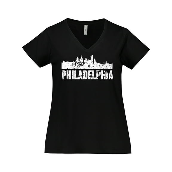 Inktastic Philadelphia Skyline Grunge Women's Plus Size V-Neck T-Shirt