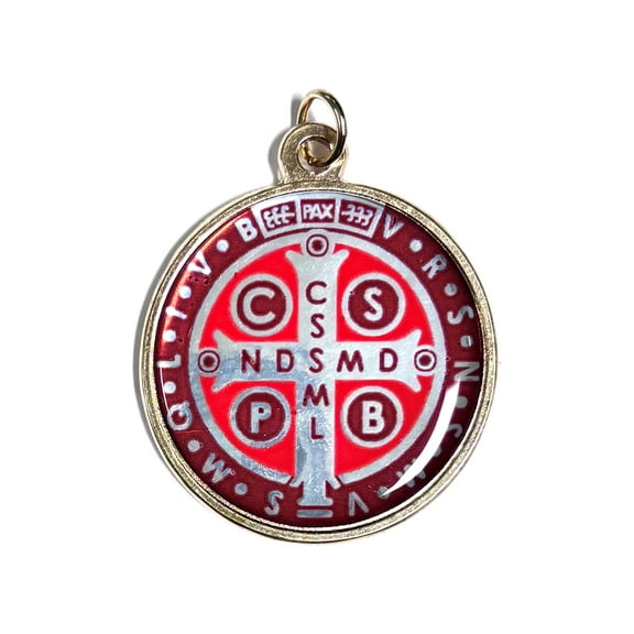 2 Inch Saint Benedict red and gold medal