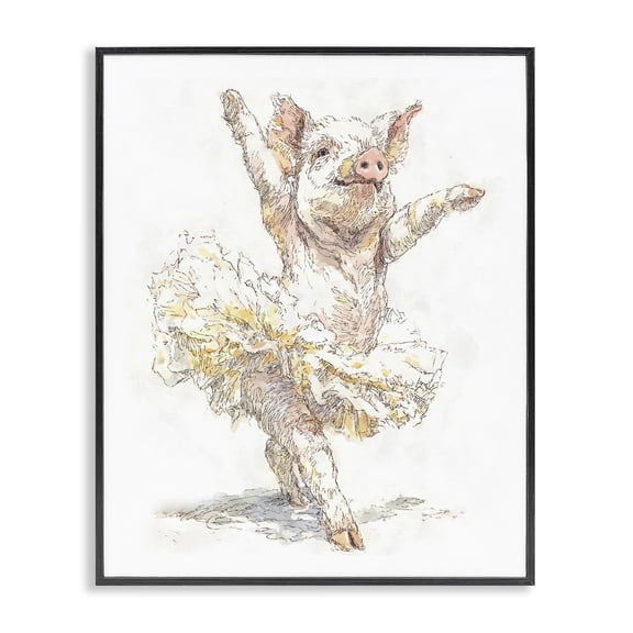 Ballet Pig Tutu Black Framed Giclee Art, design by Ziwei Li
