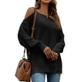 thumbnail image 4 of Xuanfei Women Square Neck Cold Shoulder Long Sleeve Slit Knit Sweater, 4 of 7