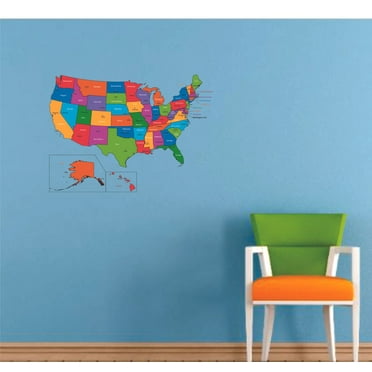 American Map Colored Legends Cartoon Customized Wall Decal - Custom Vinyl Wall Art - Personalized Name - Baby Girls Boys Kids Bedroom Wall Decal Room Decor Wall Stickers Decoration Size (8x10 inch)