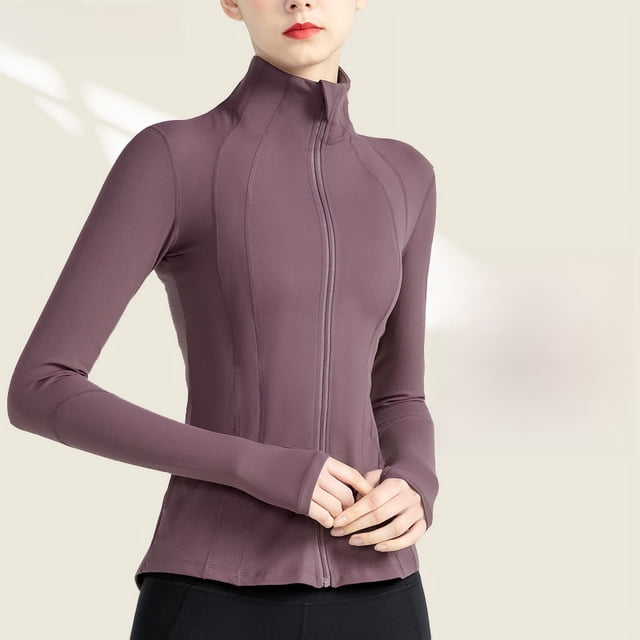 Chaqueta de yoga deportiva con cuello alto y cremallera para entrenamiento de fitness, manga larga, ajustada, primavera y otoño