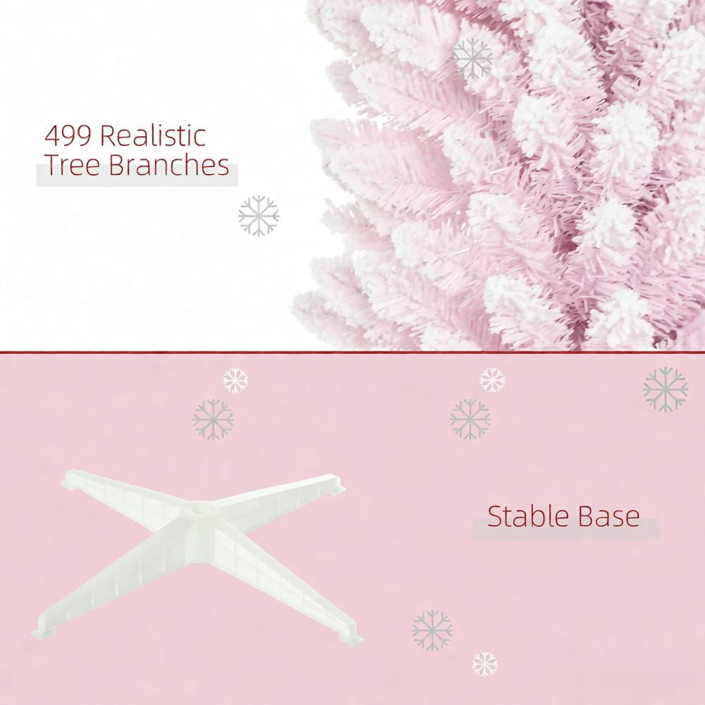 Snow Flocked Artificial Christmas Tree, Decorated Christmas Tree with Pencil Shape, Realistic Branches