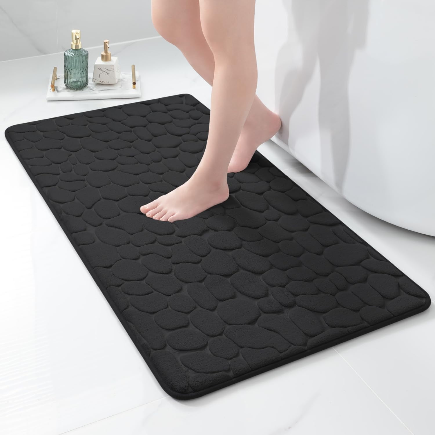 Memory Foam Bath Mat Cobblestone Bathroom Rugs Super Water Absorbent Bath Mats for Bathroom Machine Washable Bath Rugs