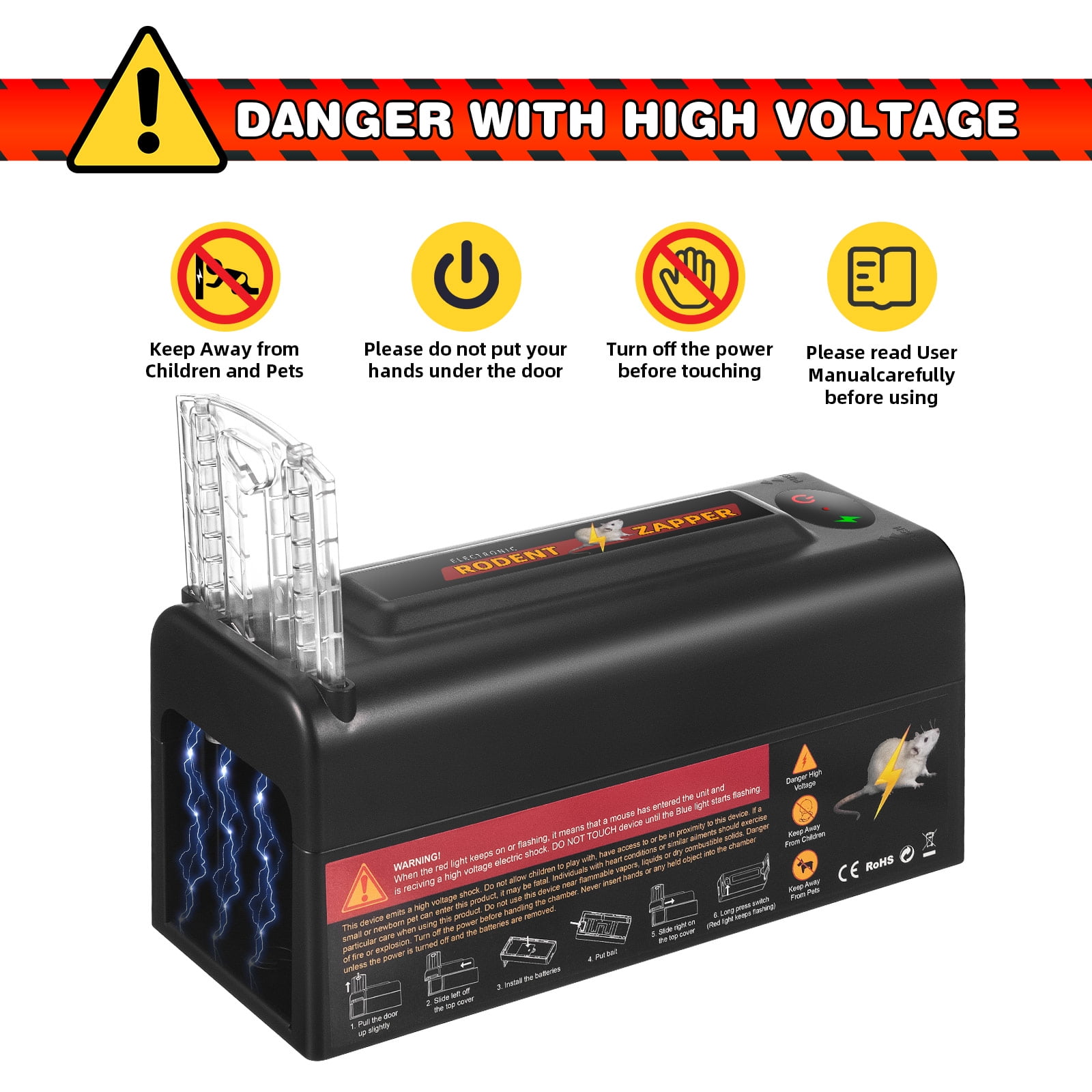 JahyElec Electric Shock Rat Cage with Door，Effective Rodent Trap for