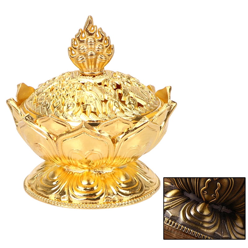 Alloy Incense Burner Chinese Buddha Incense Holder Lotus Flower Censer