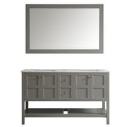 Florence 60" Double Vanity in Grey with Carrara White Marble Countertop with Mirror